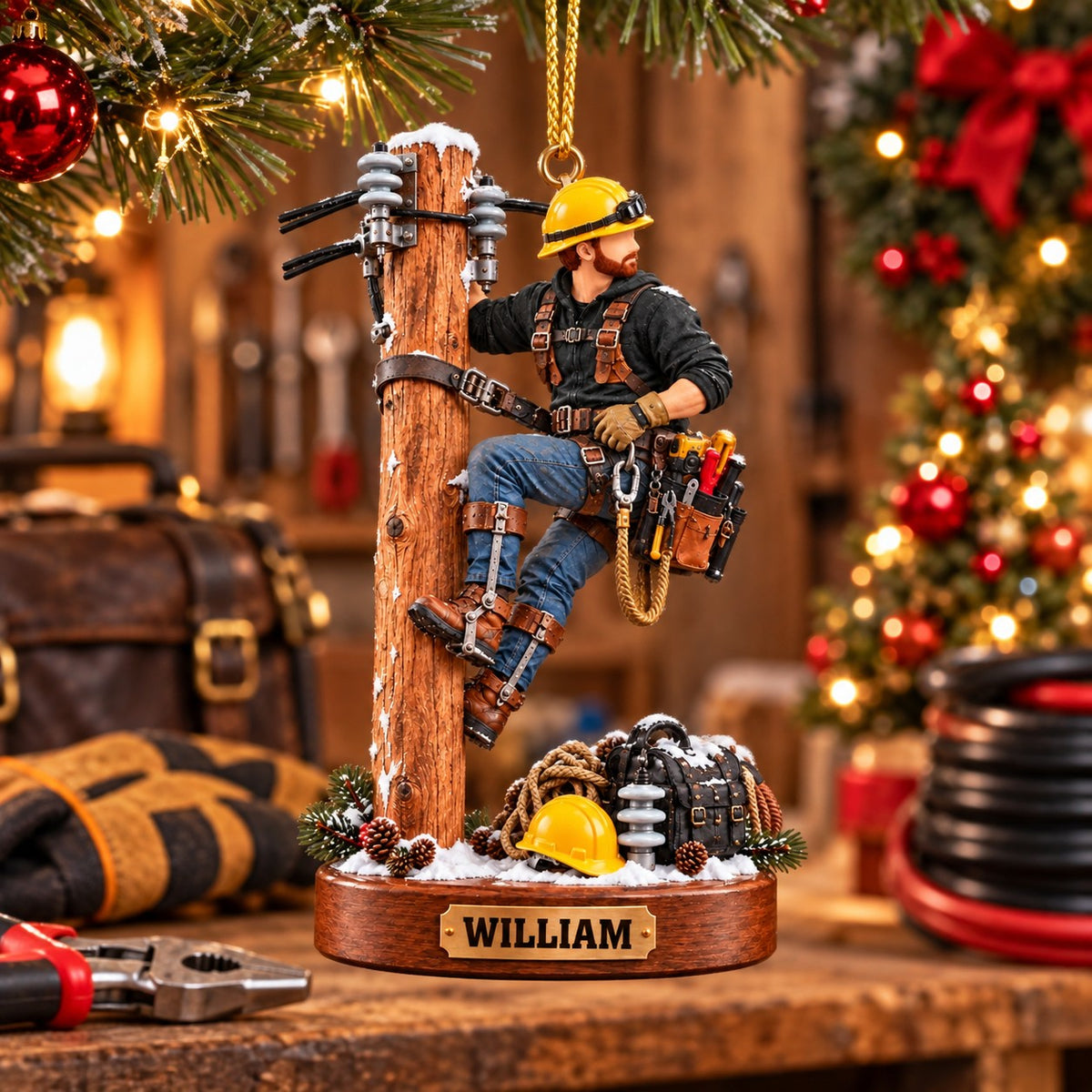 Personalized Lineman Ornament, Power Line Worker Christmas Gift