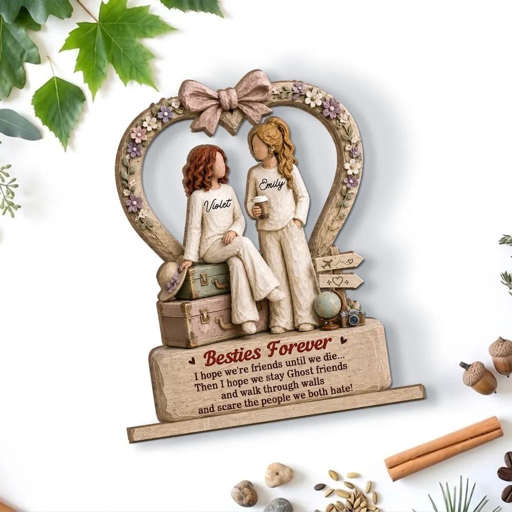 "One Soul, Two Besties" – Personalized Wood Plaque With Flat Base | Friendship Keepsake Gift