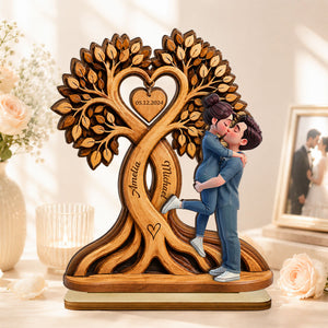 Anniversary Gift For Him & Her – Personalized "Couple Kissing Under Heart Tree"  Wooden Plaque