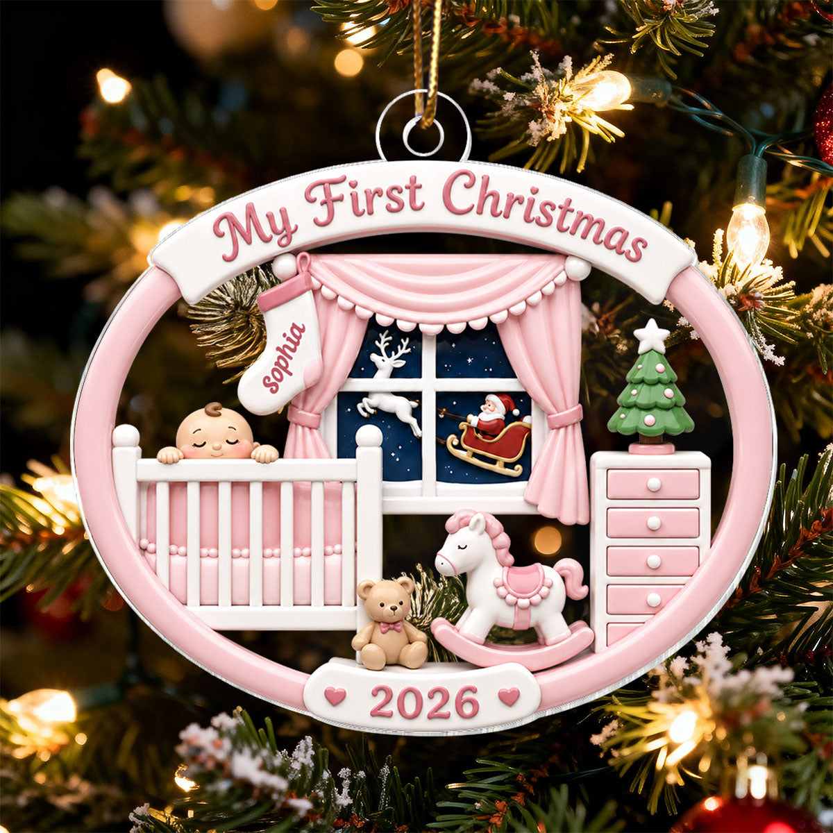 Personalized Baby's 1st Christmas 2026 Ornament – Light Pink & Blue Design | Newborn Keepsake For New Parents