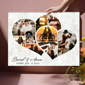 Two Hearts Entangled Photo Collage Canvas, Love Story Collage Gift, Personalized Anniversary Gift For Couples