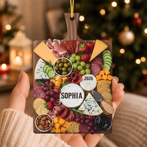 Personalized Name Charcuterie Ornament - Cheese & Wine Christmas Keepsake, Kitchen Lover Gift