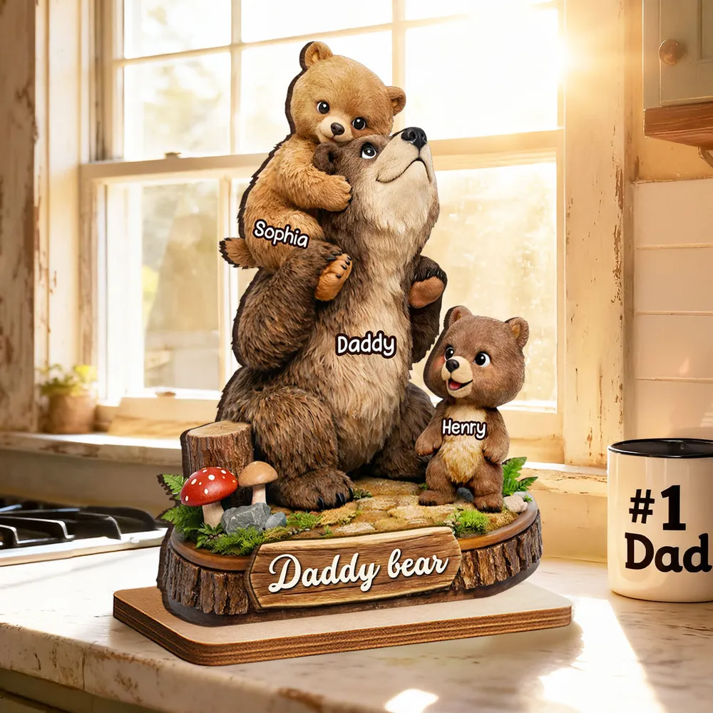 Personalized Daddy Bear 2-Layer Wooden Plaque - Custom Gift For Dad, Grandpa, Father's Day