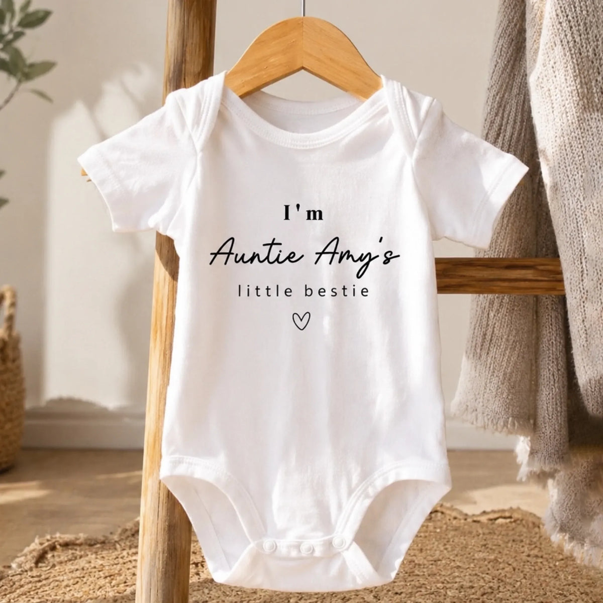 Personalized "Auntie's Little Bestie" Baby Onesie – Custom Name Bodysuit For Baby Shower Gift