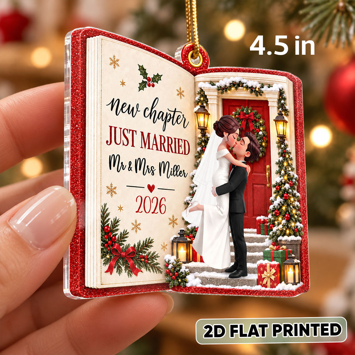 "Just Married – New Chapter, New Memories" – Personalized Acrylic Ornament | Christmas Tree Keepsake For Couples