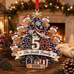Custom 250th Anniversary Gingerbread Family Acrylic Ornament – Patriotic America 1776-2026 Christmas Tree Decor For Family