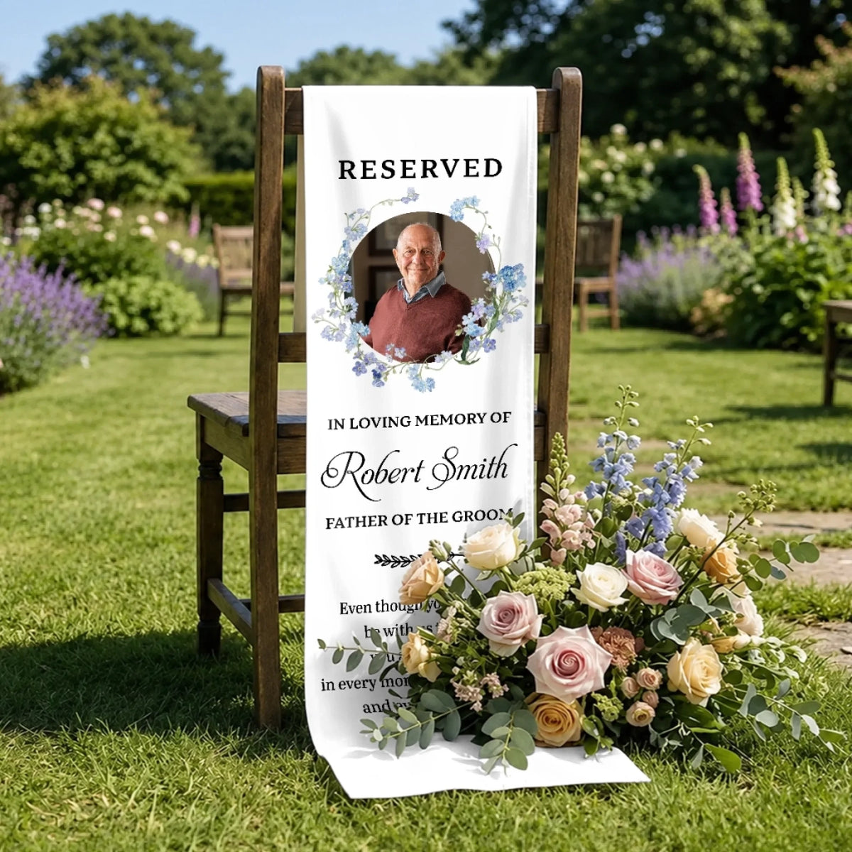 "Reserved For Our Guardian Angel" – Custom Photo Wedding Chair Sign | Memorial Sympathy Gift For Brides & Grooms