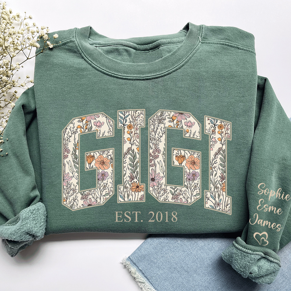 Custom Floral GIGI Sweatshirt – Personalized Grandma Est Year & Grandkids Names