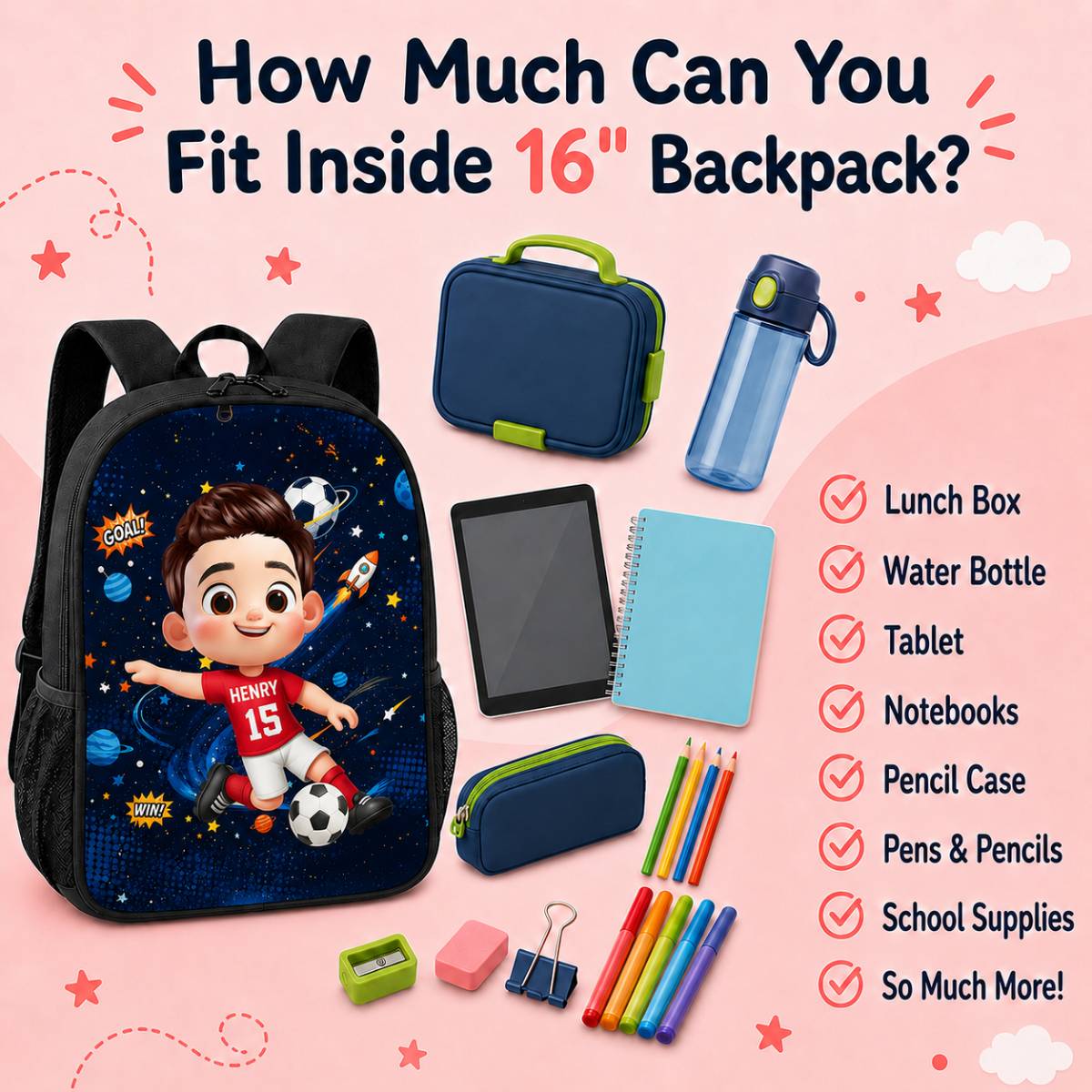 Back To School Backpack For Kids – Personalized Soccer Design For Boys & Girls