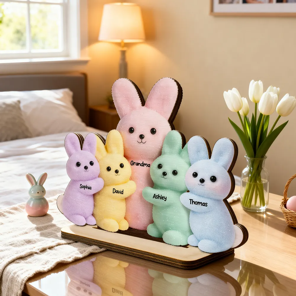 Grandma and Grandkids Bunnies - Personalized Wooden Plaque - Easter Decor Gift for Grandma, Mom