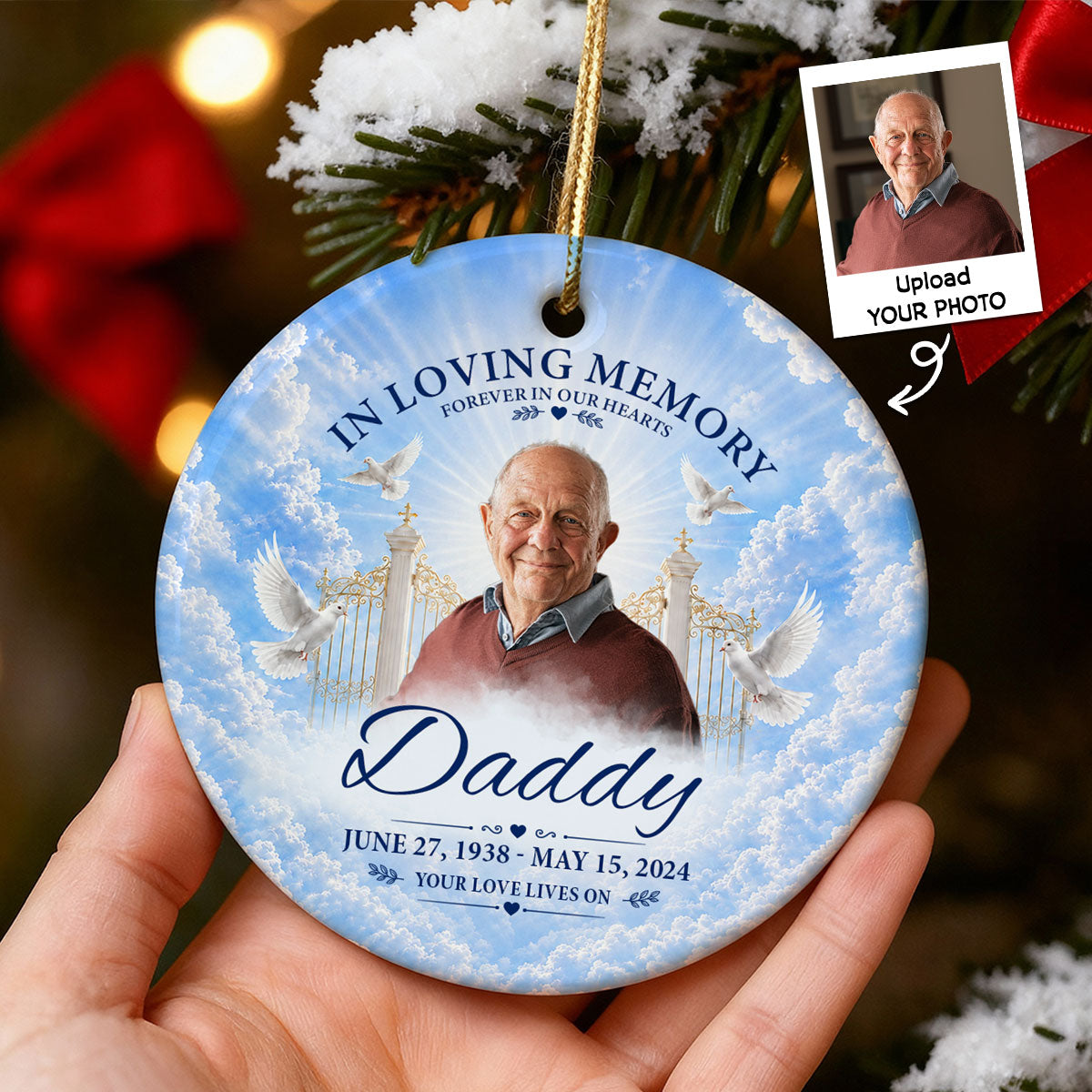 "In Loving Memory – Your Love Lives On" – Personalized Ceramic Ornament | Memorial Gift & Funeral Keepsake