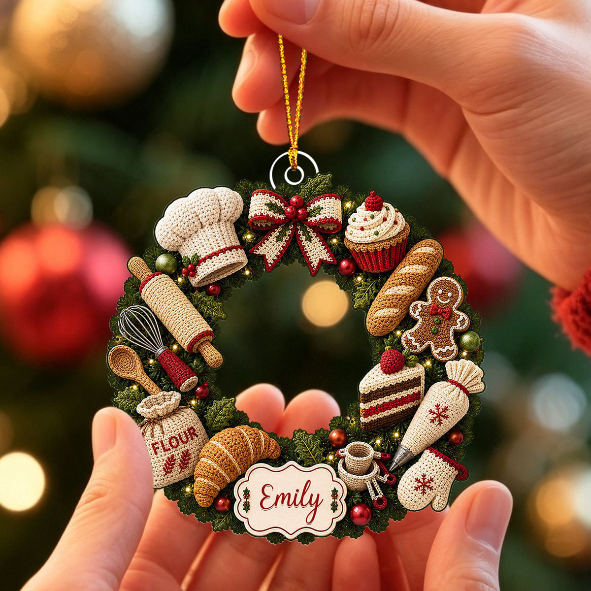 "Flour Baker Wreath" – Personalized Christmas Acrylic Hanging Ornament | Gift For Bakers & Moms