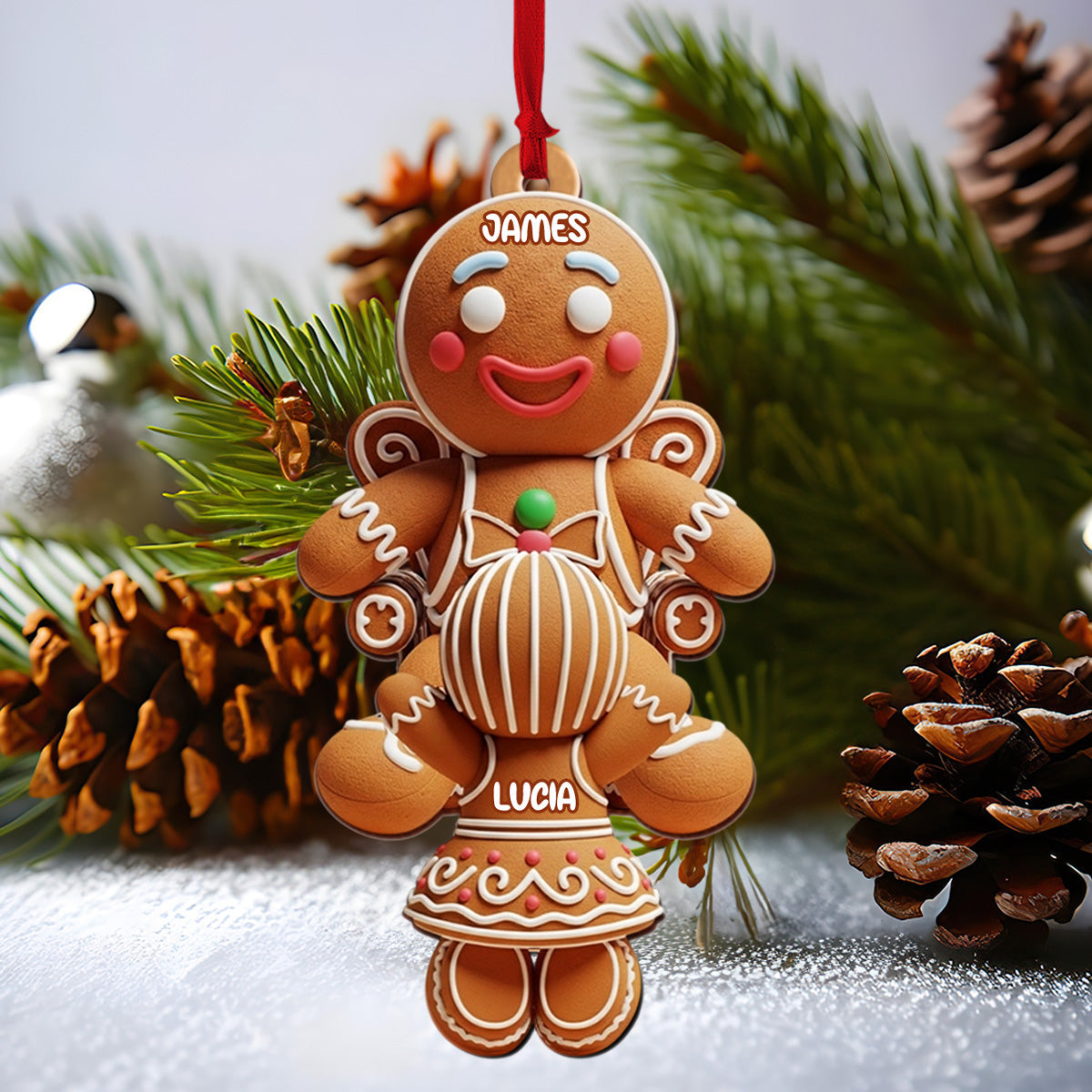 Personalized "Gingerbread Couple" Wood Ornament – Custom Shape Cutout & Print