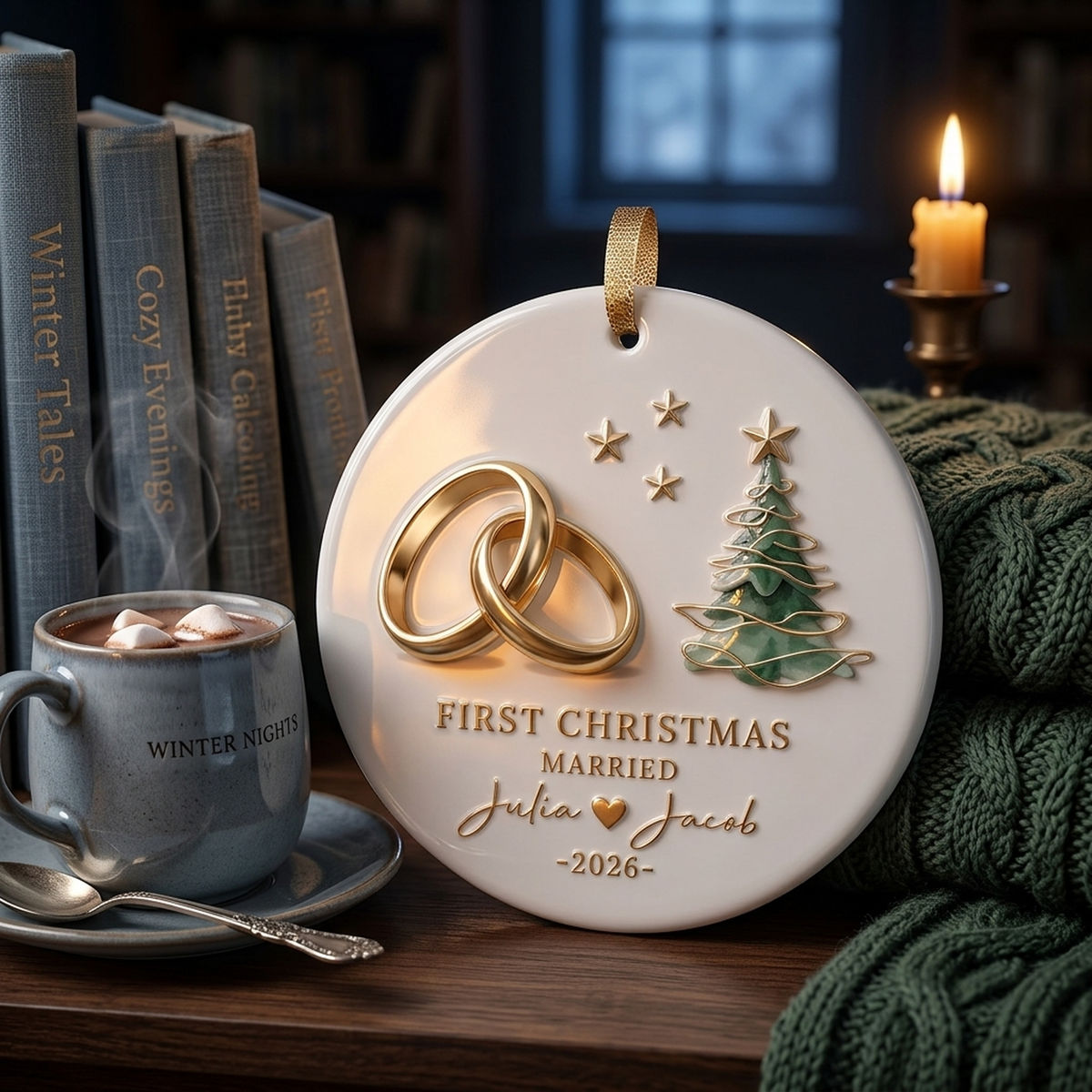 Personalized "First Christmas Married" Ceramic Ornament – Custom Names & Year For Newlyweds