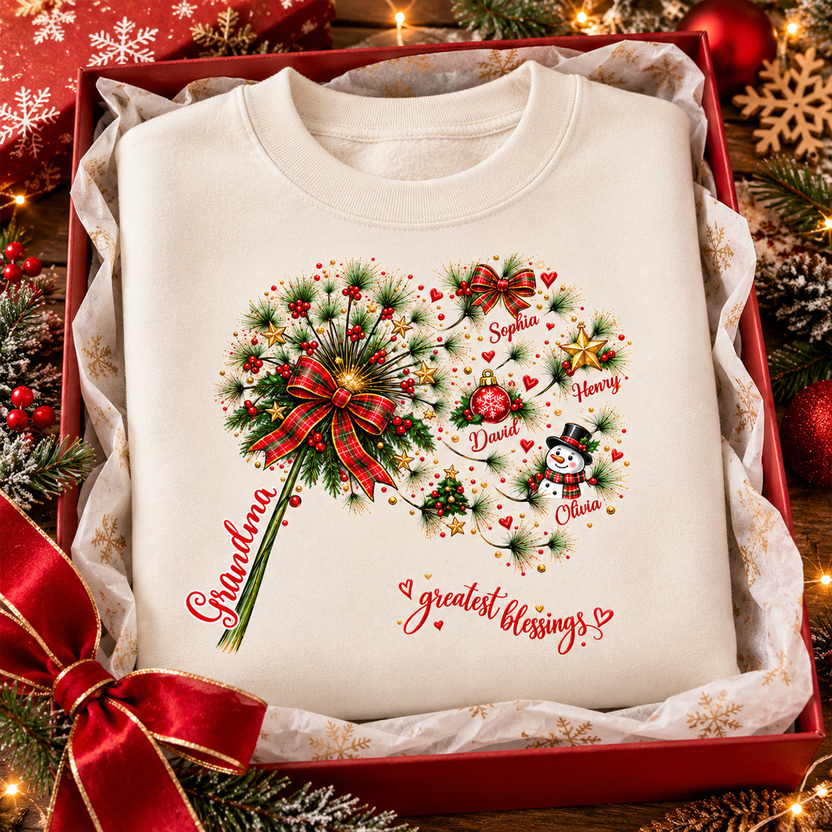 Grandma’s Greatest Blessings – Personalized Christmas Sweatshirt | Heartfelt Holiday Gift For Grandma