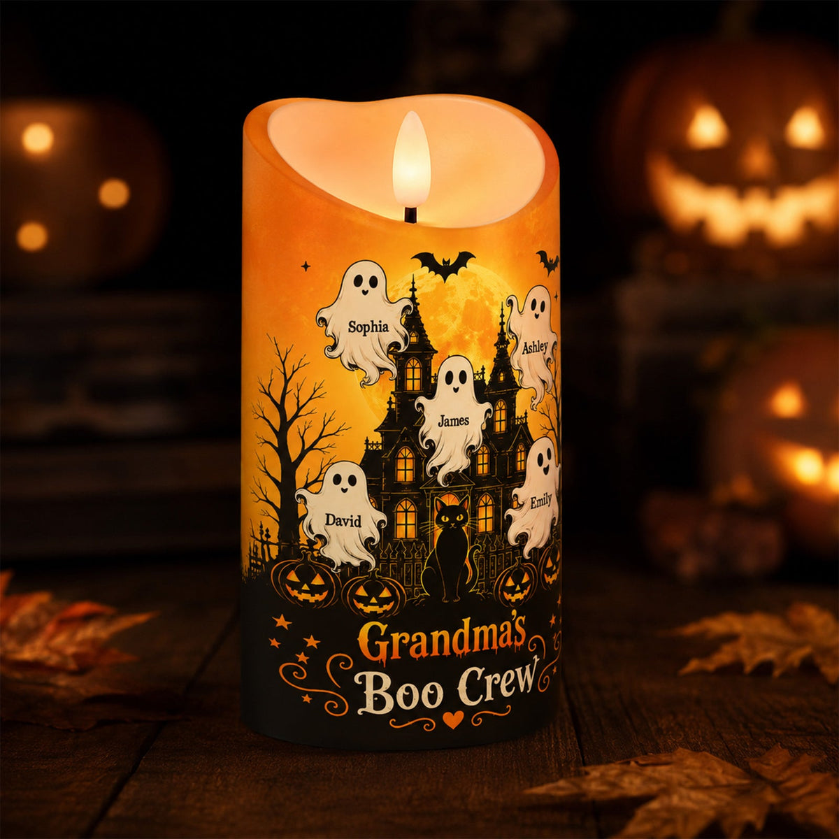 "Grandma's Little Boo Crew" Haunted House – Personalized LED Candle | Halloween Decor For Grandma