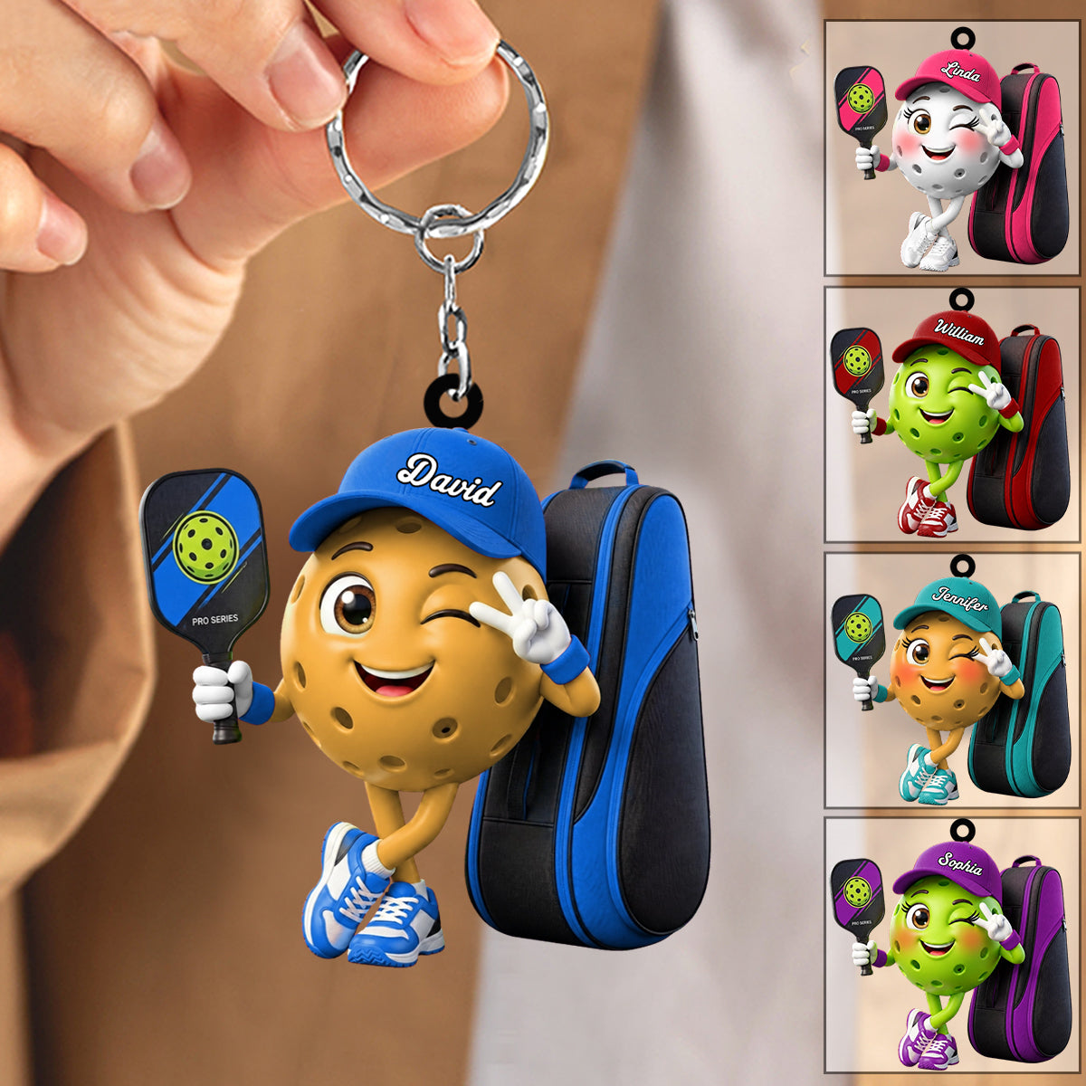 Peace Sign Pickleball Mascot Keychain - Personalized Gift for Male & Female Player