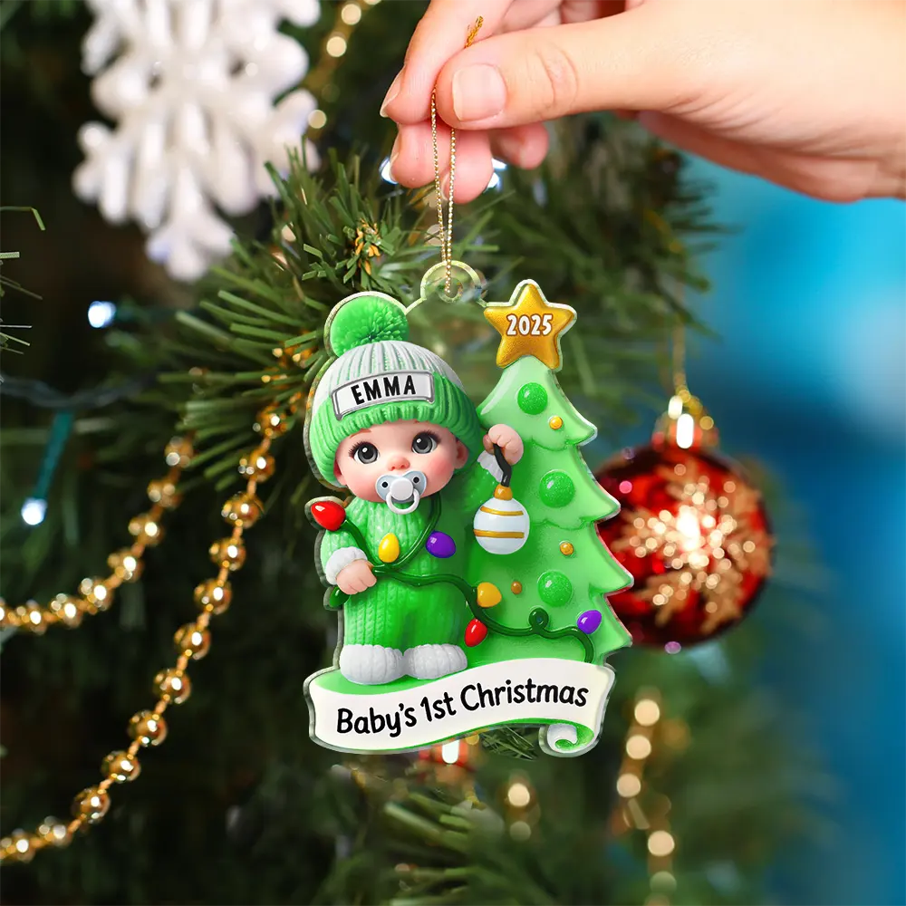 Baby First Christmas Keepsakes For Newborn - Personalized Acrylic Ornament