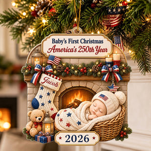 "Tiny Star, Big History" – Custom First Christmas Acrylic Ornament | Personalized America 250th Gift For New Parents