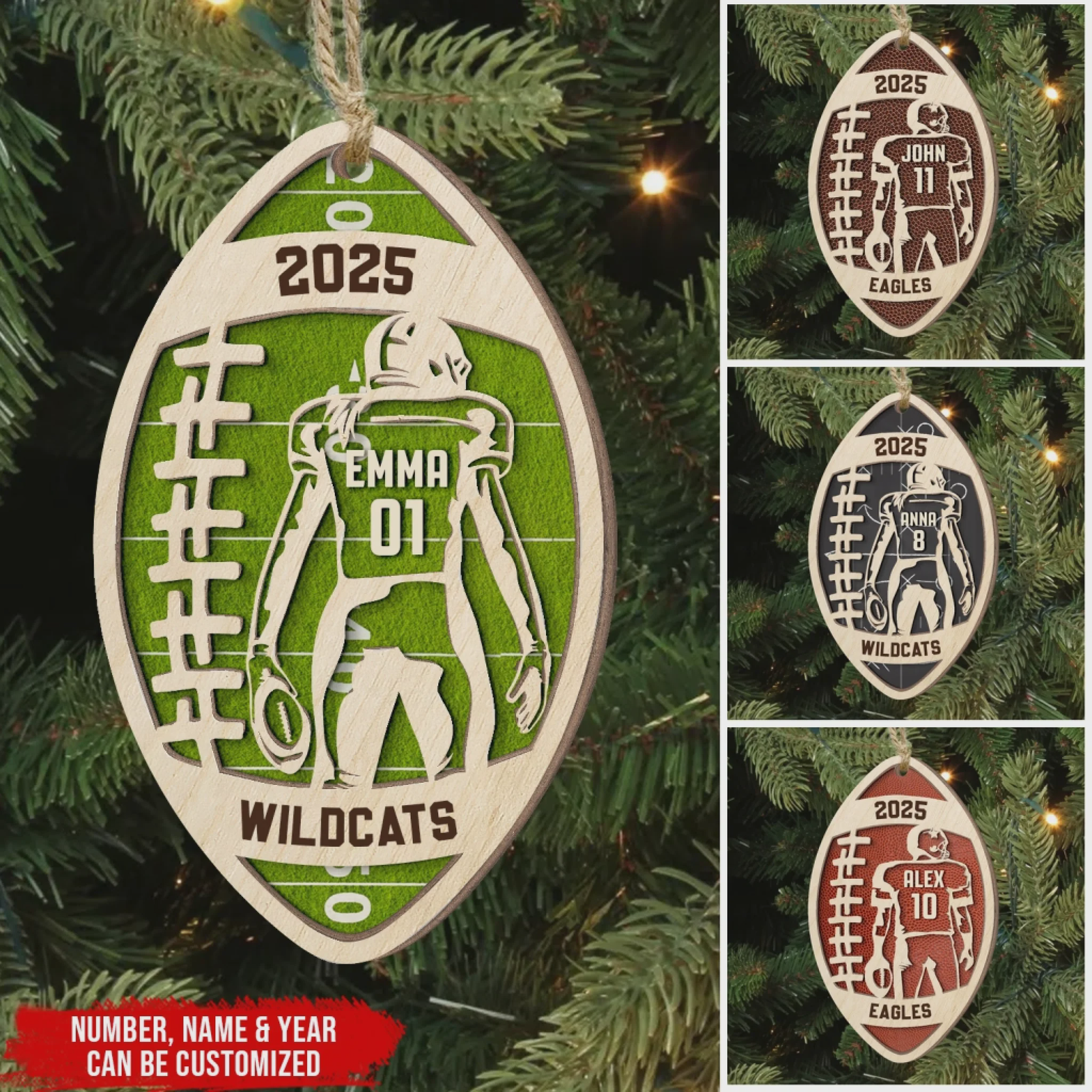 Custom Football Star Player - Personalized 2 Layer Wooden Ornament, Football Fan Gift
