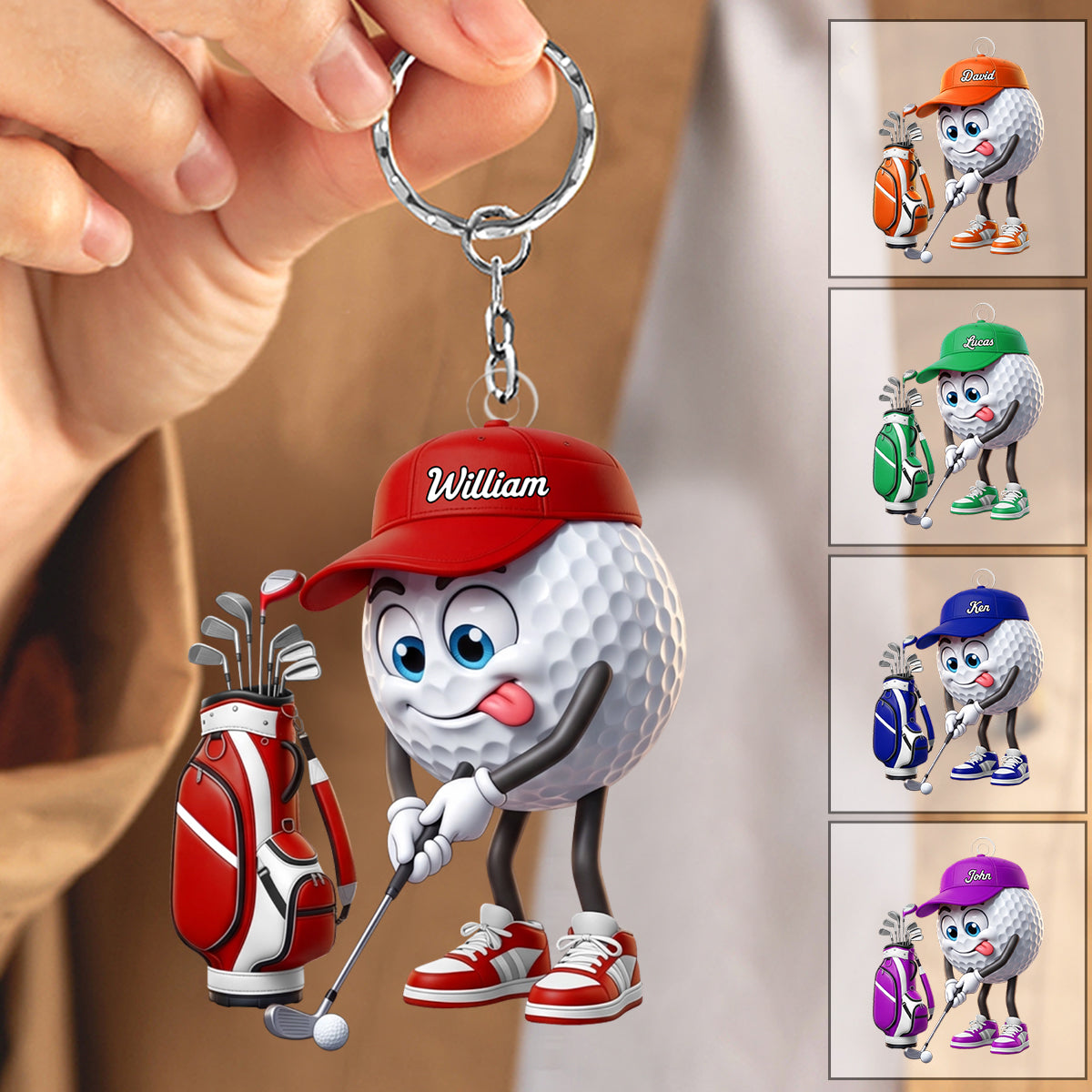 Personalized Cute Golf Ball Mascot Keychain – Cartoon Golfer Keyring Gift For Golf Lovers
