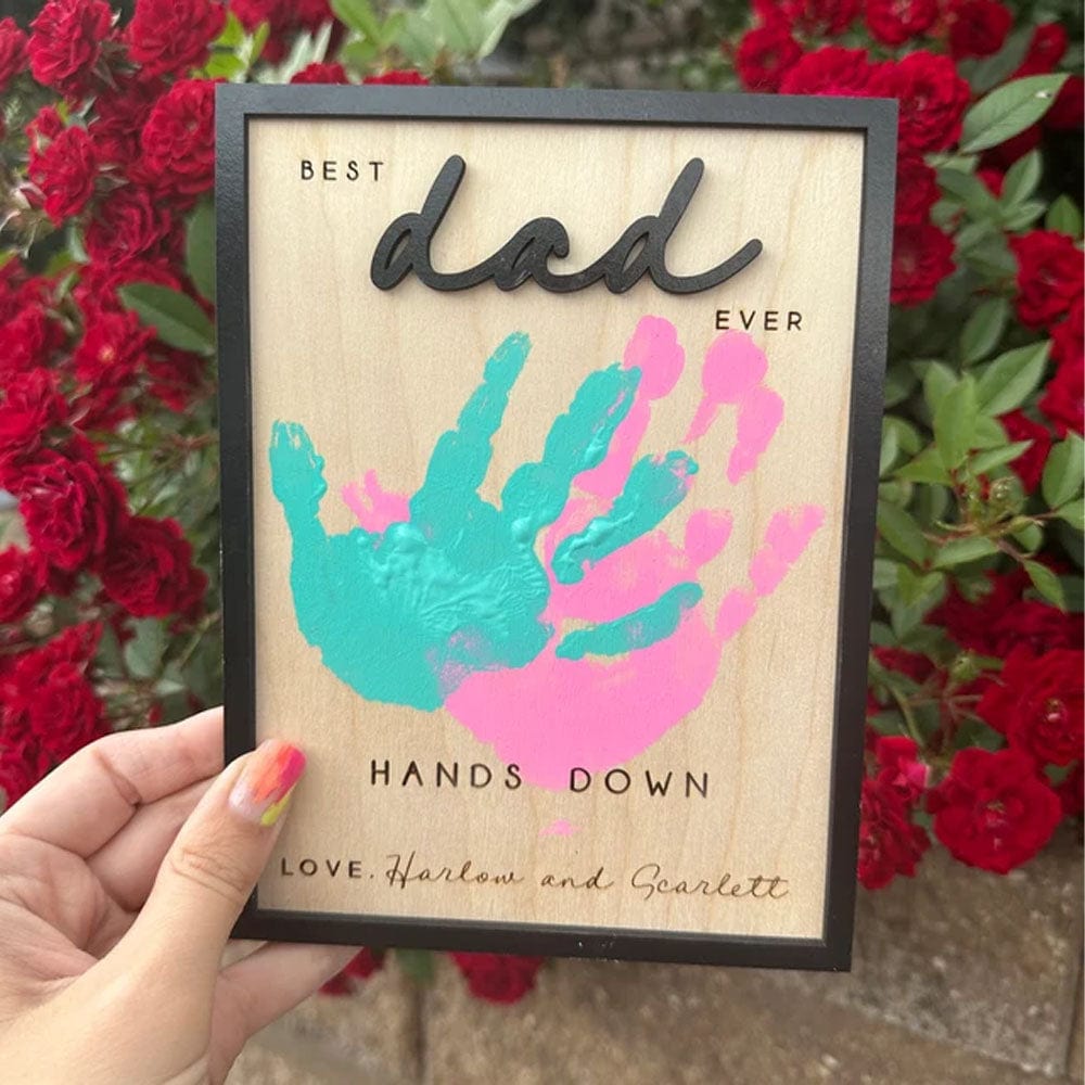 Hands Down Best Dad Ever 2-Layered Wooden Plaque With Stand Personalized Gift Gift For Father's Day