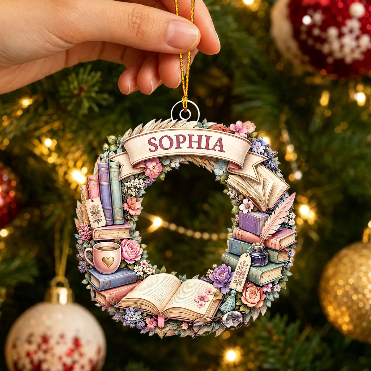 "Reading Is A Journey" – Personalized Christmas Acrylic Hanging Ornament | Gift For Book Lovers
