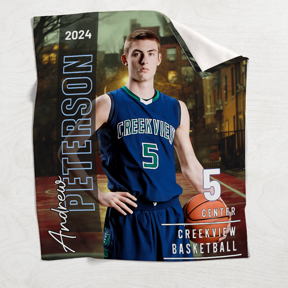 Any Photo, Name, School.... - Personalized Basketball Blanket