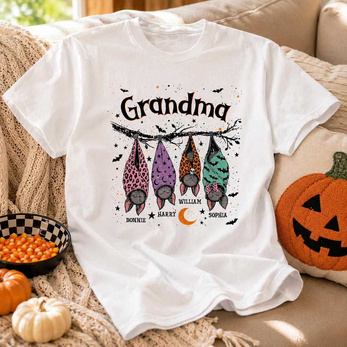 "Grandma's Little Bat Crew" – Personalized Halloween Shirt | Cute Gift For Grandma