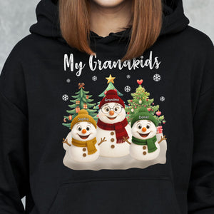 Grandma Snowman With Grandkids Lovely - Personalized Pure Cotton Hoodie