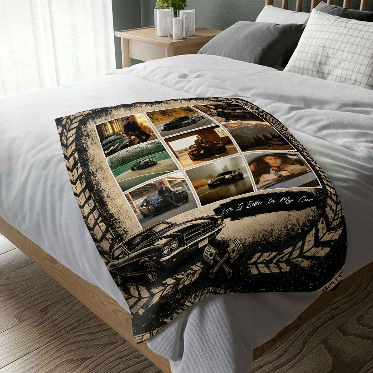 Personalized Car Photo Blanket | Custom Collage Blanket, Gift For Car Lovers, Classic Car Fans & Auto Racing Enthusiasts