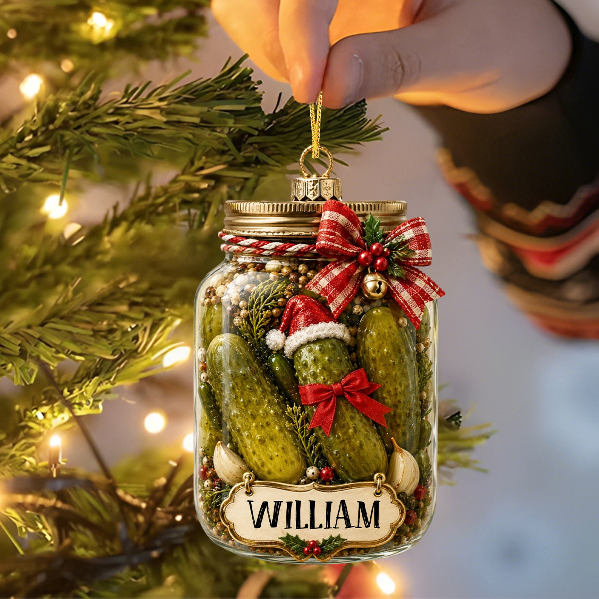 Personalized Pickle Jar Funny Christmas Ornament, Lucky Pickle Hunt, Cute Holiday Decoration