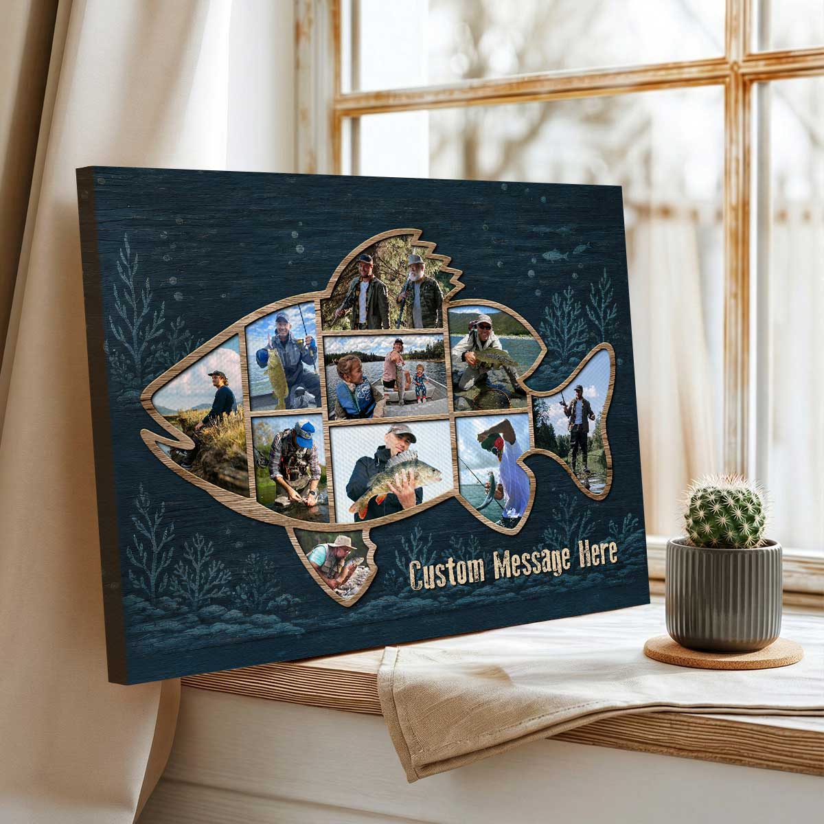 Personalized Fish Shape Canvas – Fishing Wall Art Gift For Dad & Cabin Decor