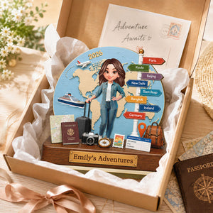 "Travel Adventure" – Personalized Wooden Plaque | Gift For Travel Lovers & Explorers