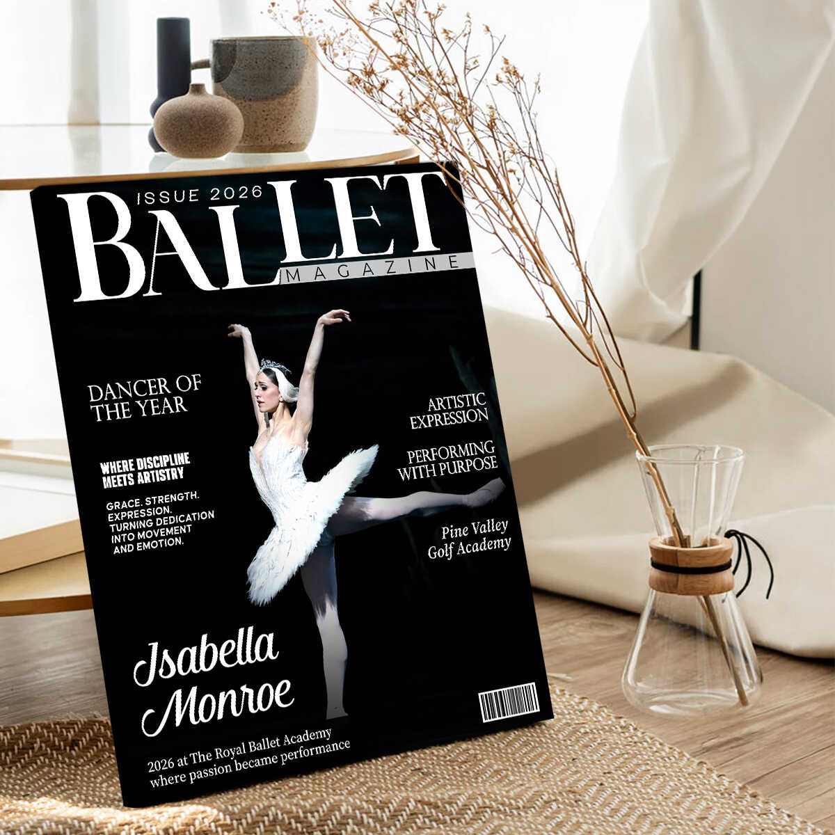 Ballet Dancer Magazine Cover Canvas, Personalized Dance Gift For Ballet Dancers