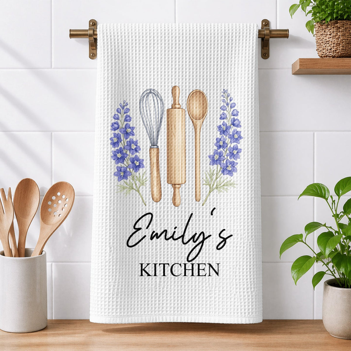 Custom Birth Month Flower Kitchen Towel – Personalized Gift with Name For Mom, Grandma & Her