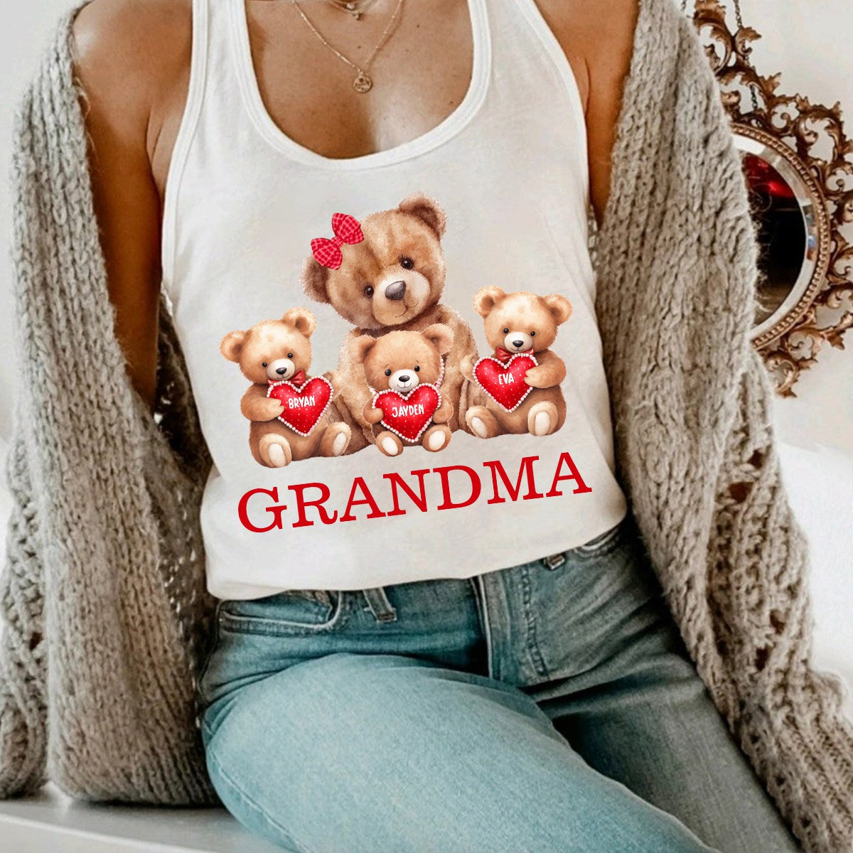 Personalized Grandma Bear With Cute Little Bear Kids Tank Top