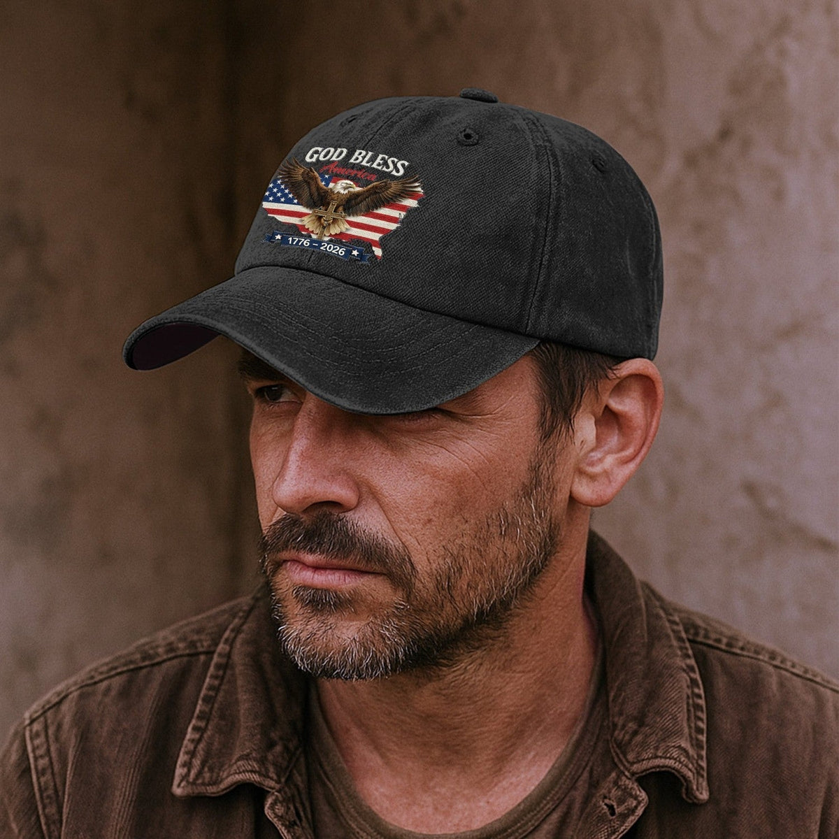 Personalized Distressed Denim Cap, America 250th Anniversary Patriotic Design