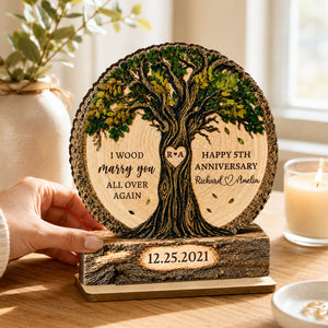 "I Wood Marry You" – Couple Tree Personalized Wooden Plaque | Gift For Couples
