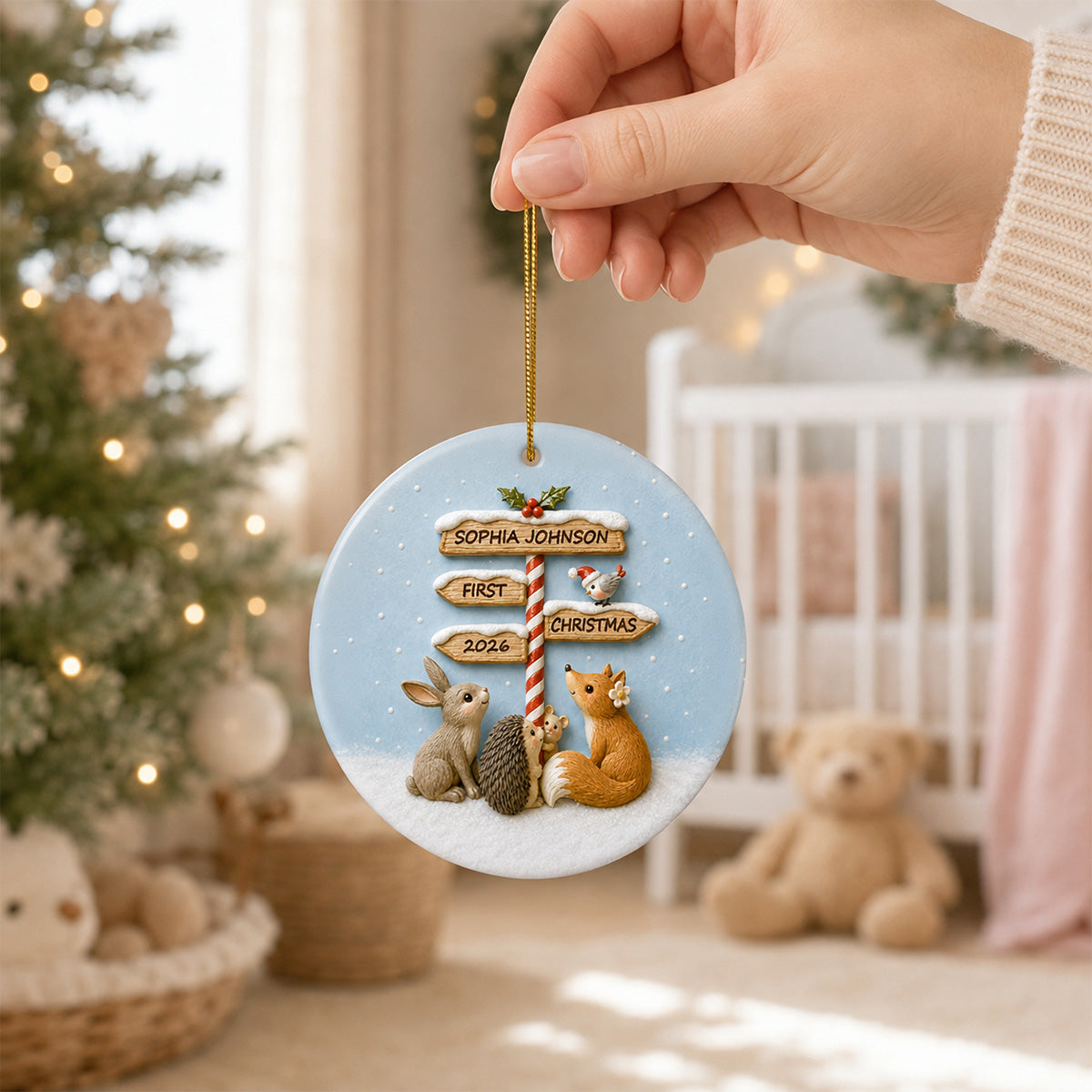 Personalized "Baby's First Christmas" North Pole Ornament – Ceramic Keepsake For Baby's 1st Christmas