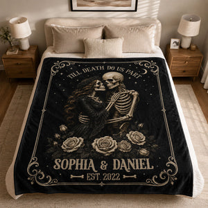 Personalized "Till Death Do Us Part" Skeleton Blanket – Spooky Goth Halloween Gift For Couples