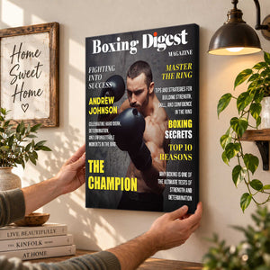 Personalized Boxing Digest Canvas – Custom Name Boxer Poster | Boxing Magazine Gift & Room Decor