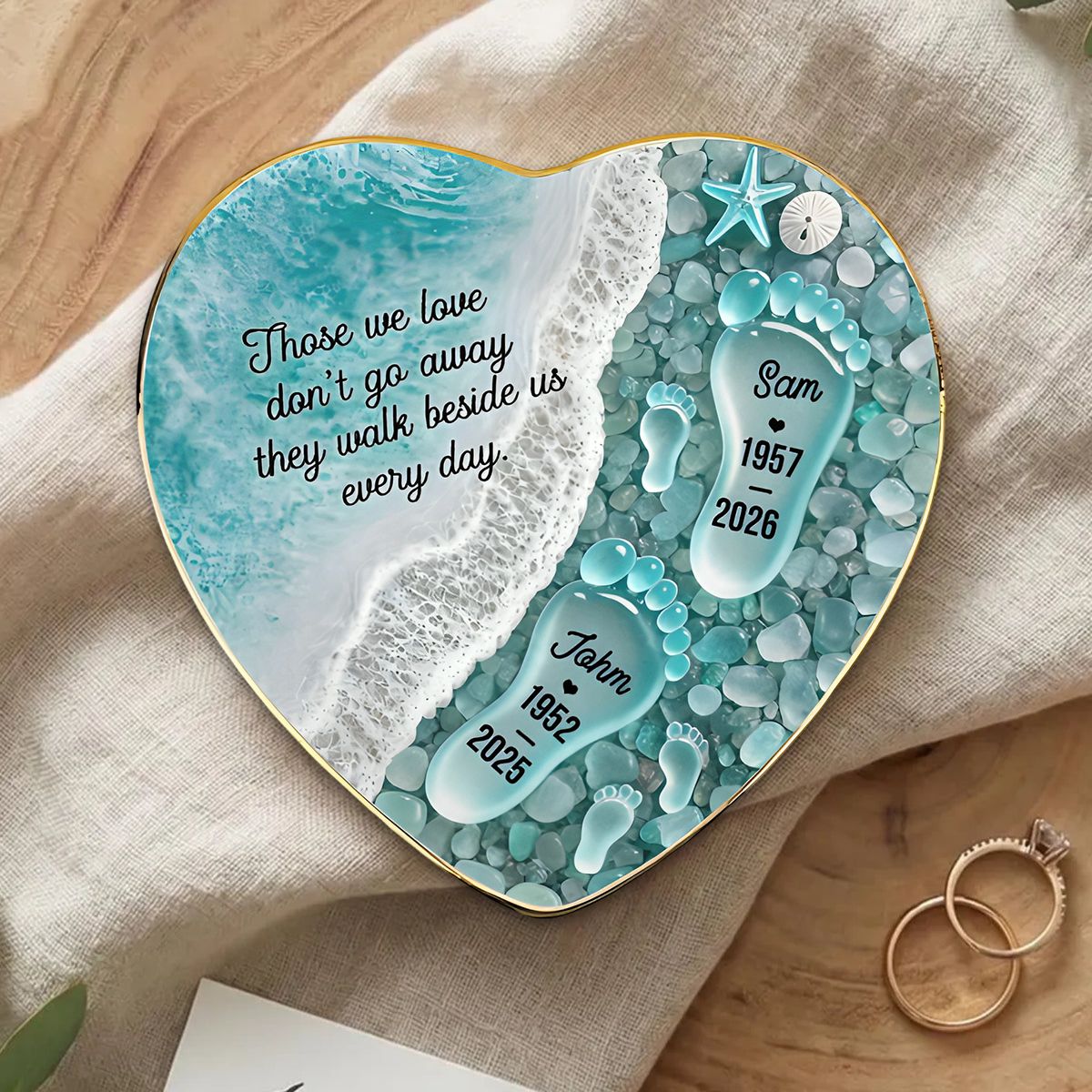 "Where Love Never Ends" – Sea Glass Design Personalized Jewelry Dish | Memorial Ocean Remembrance Gift For Loss of Loved One