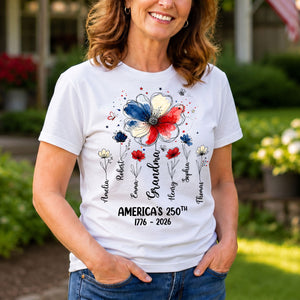 Personalized "Proud Mom & Grandma" Shirt – American 250th Anniversary Flowers | Gift For Mom & Grandma