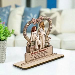 "One Soul, Two Besties" – Personalized Wood Plaque With Flat Base | Friendship Keepsake Gift