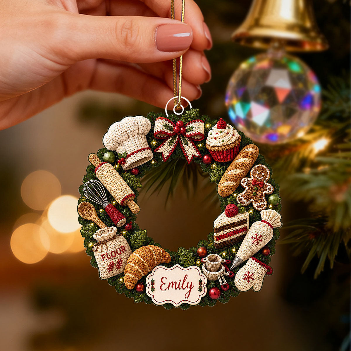 "Flour Baker Wreath" – Personalized Christmas Acrylic Hanging Ornament | Gift For Bakers & Moms
