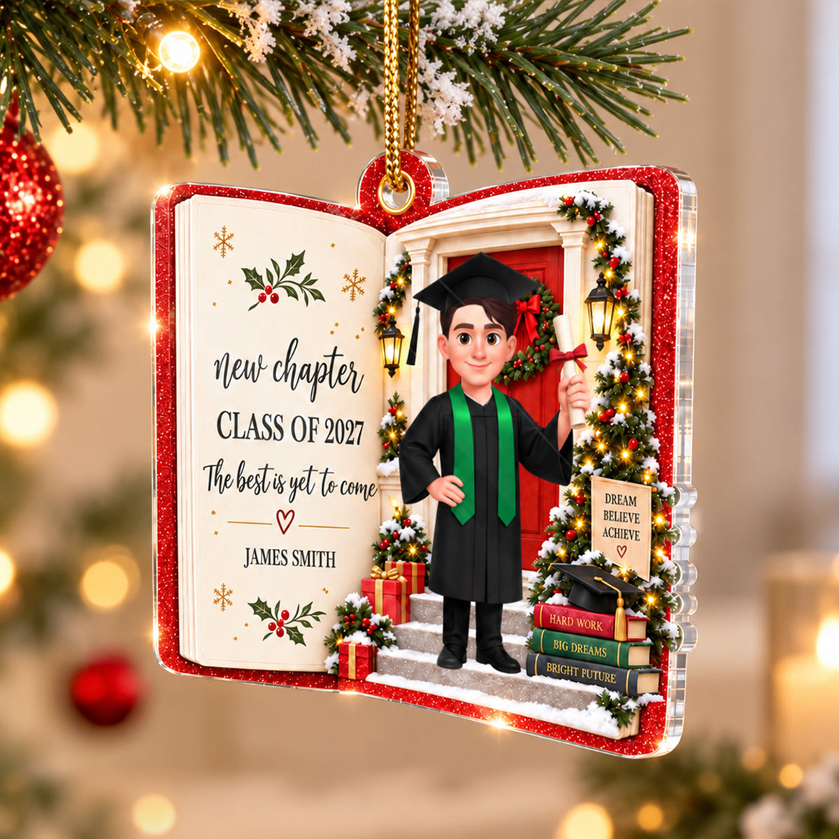 "New Chapter, New Adventures" – Custom Graduate Acrylic Ornament | Personalized Graduation Keepsake