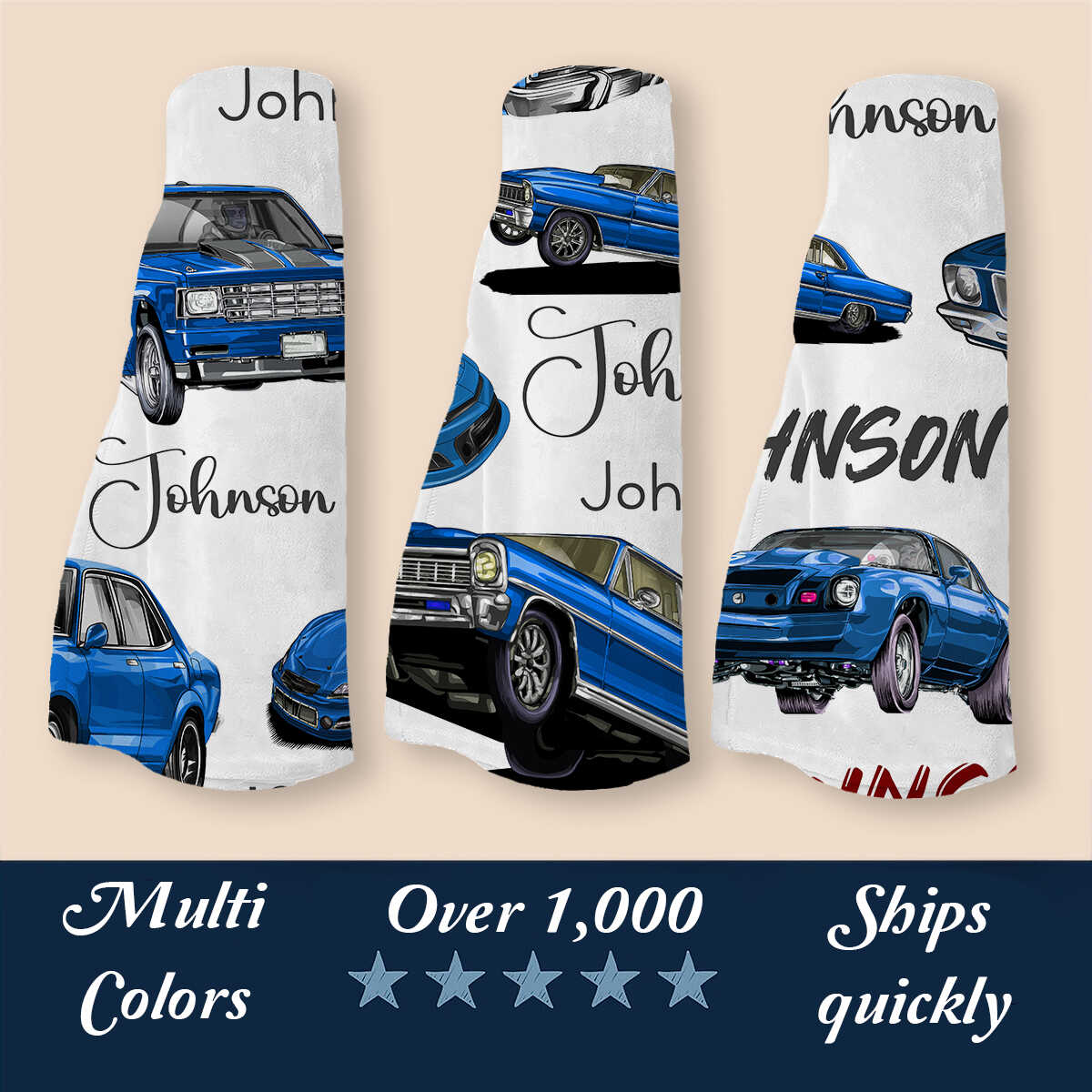 "Classic Muscle Car" Personalized Blanket – Custom Name Fleece Throw For Car Enthusiasts