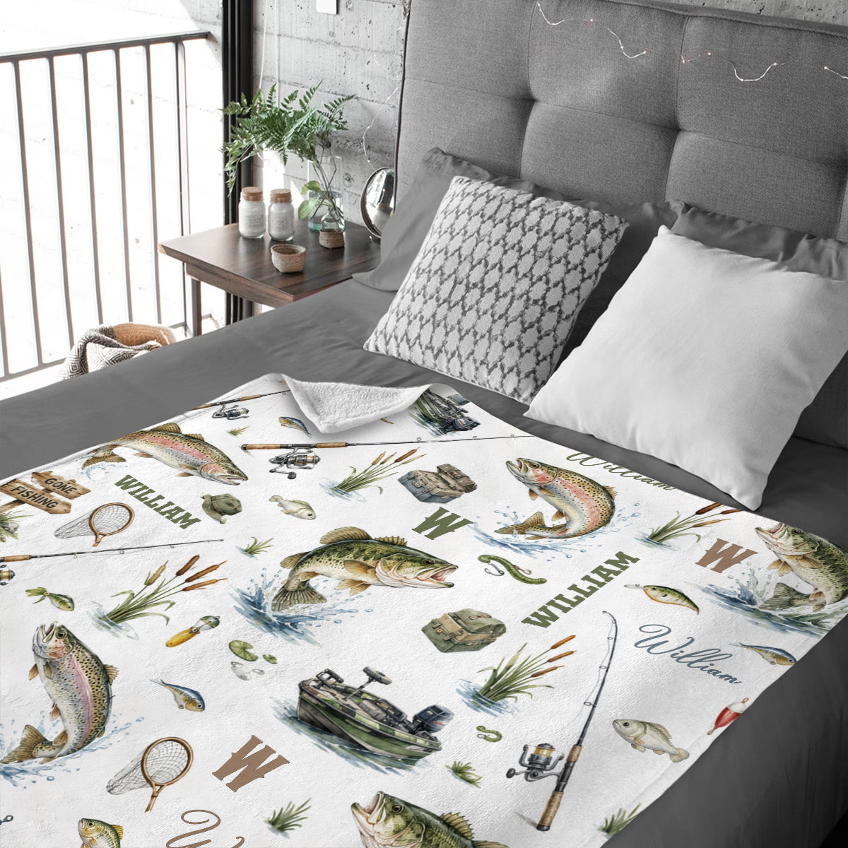Personalized "Gone Fishing" Blanket – Custom Name Throw For Baby Boy & Toddler | Fish Nursery Decor