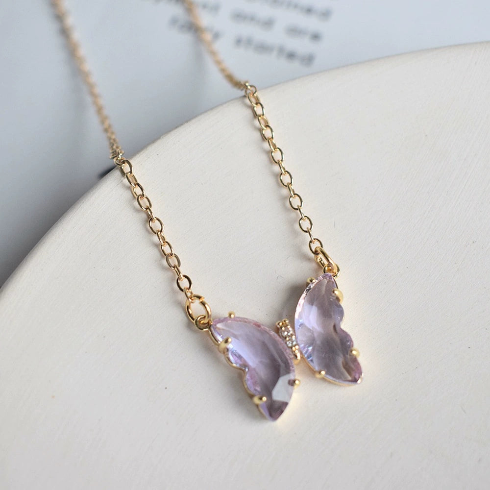 Crystal Butterfly Charm Necklace
